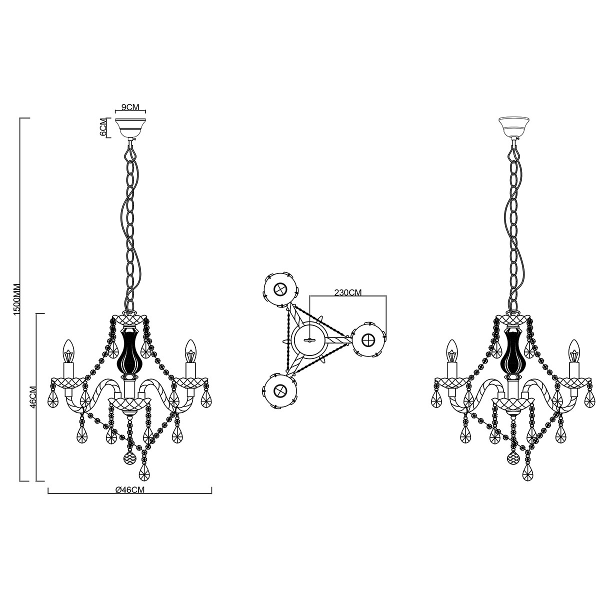 LED Kroonluchter - Trion Lucy - E14 Fitting - 3-lichts - Rond - Mat Zwart - Aluminium