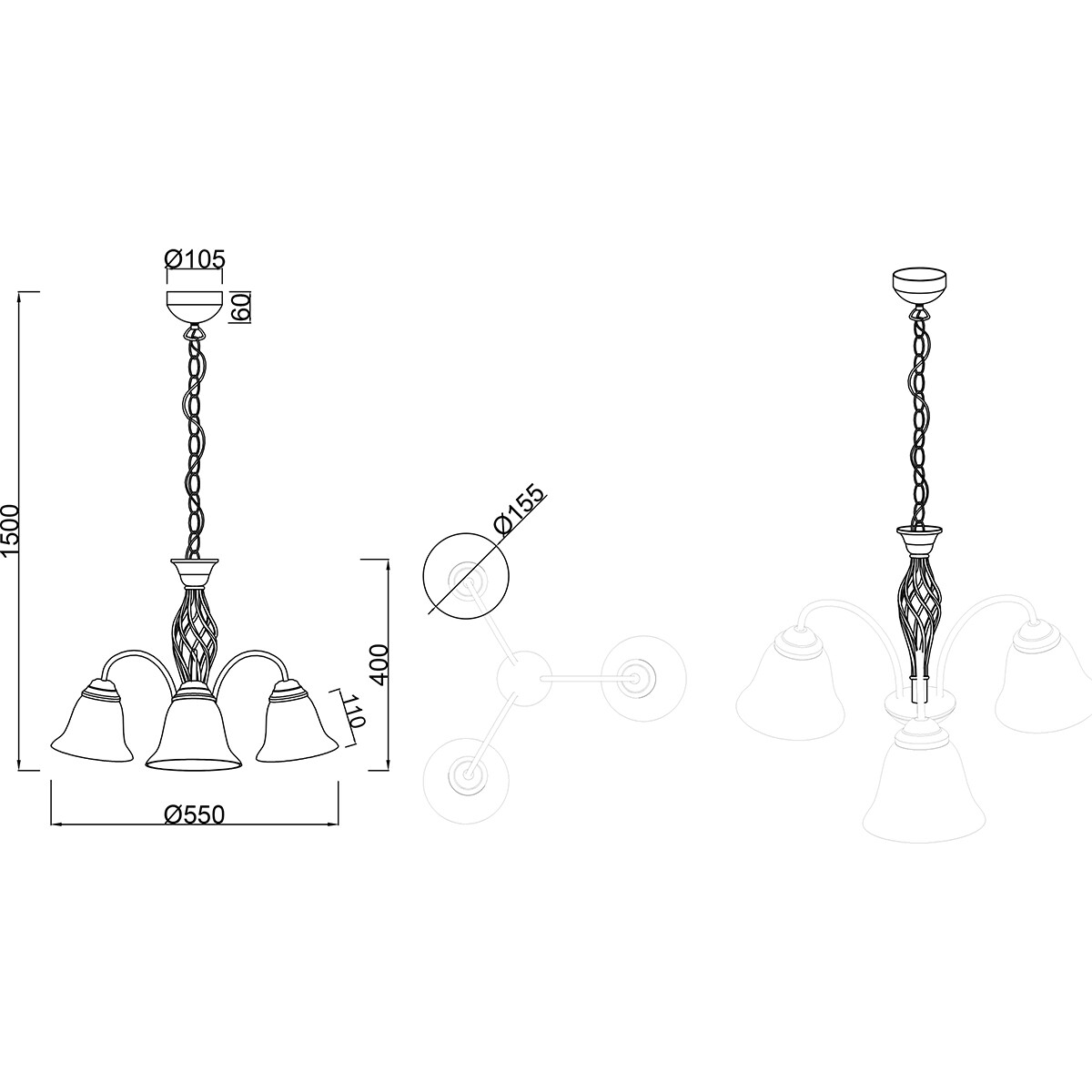 LED Kroonluchter - Trion Rustina - E14 Fitting - 3-lichts - Rond - Roestkleur - Aluminium