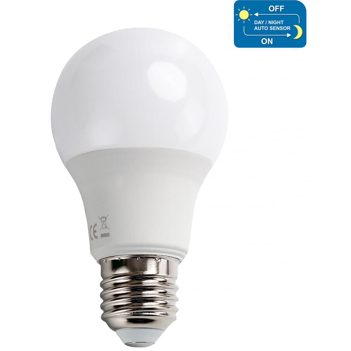 LED Lamp - Dag en Nacht Sensor - Aigi Lido - A60 - E27 Fitting - 8W - Helder/Koud Wit 6500K - Wit