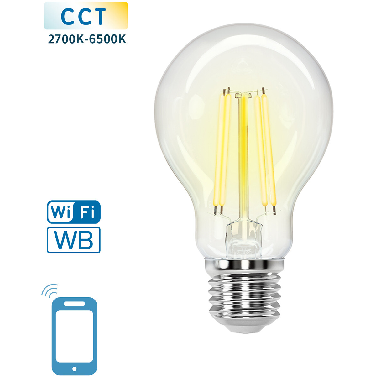 LED Lamp - Smart LED - Aigi Rixona - Bulb A60 - 6W - E27 Fitting - Slimme LED - Wifi LED + Bluetooth - Aanpasbare Kleur - Transparant Helder - Glas