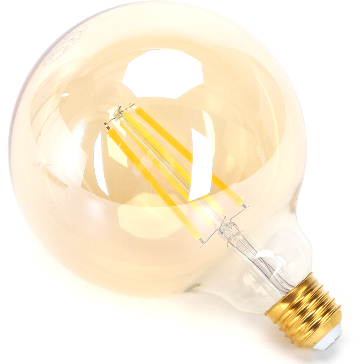 LED Lamp - Smart LED - Aigi Rixona - Bulb G125 - 6W - E27 Fitting - Slimme LED - Wifi LED + Bluetooth - Aanpasbare Kleur - Amber - Glas