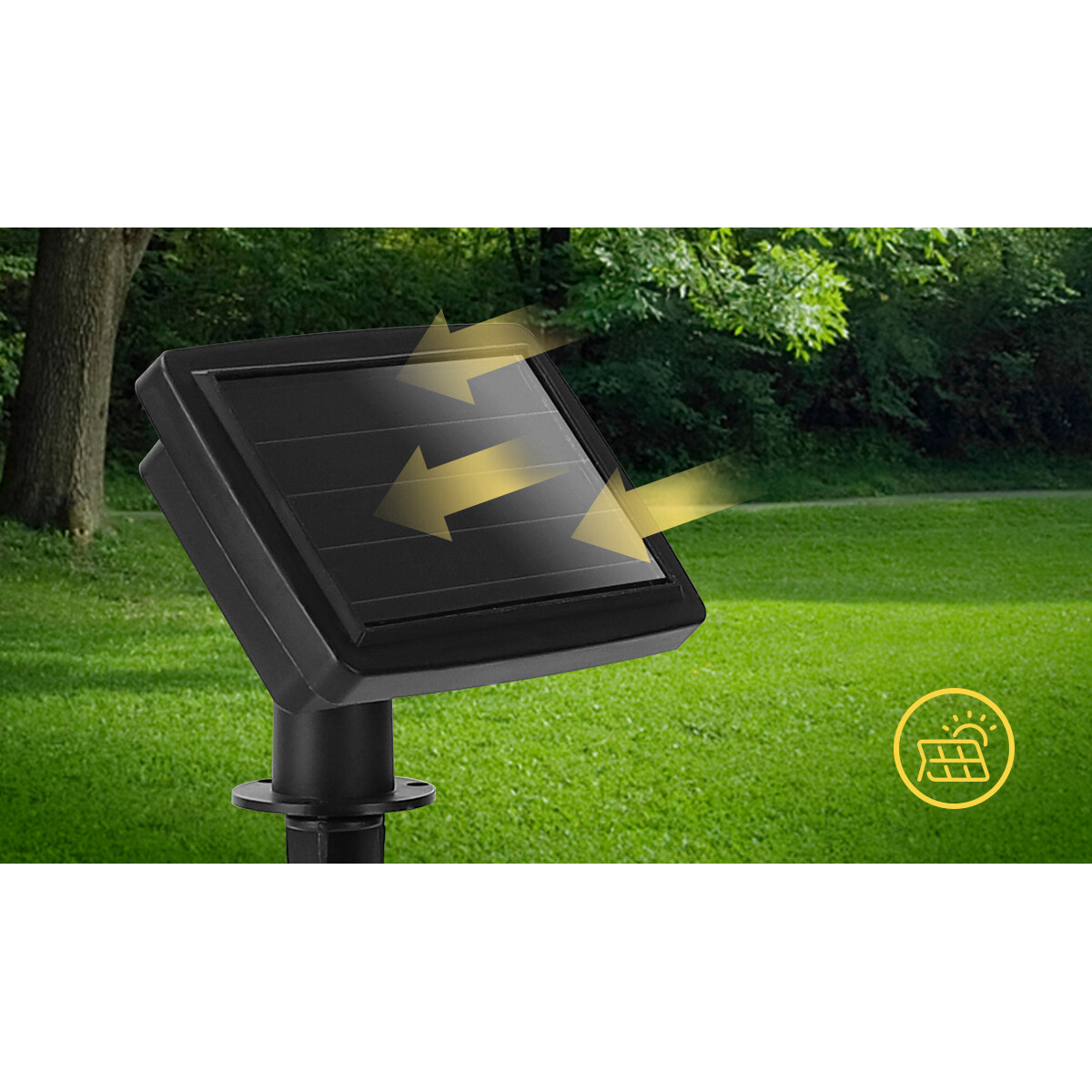 LED Lichtsnoer met Zonne-energie - Dag en Nacht Sensor - Aigi Stiac - Citroen - 10W - Warm Wit 3000K - 3.8 Meter - 10 LED's Transparant - Waterdicht IP44 - Zwart