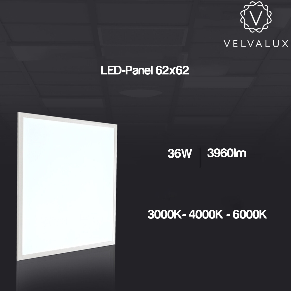 LED Paneel 62x62 6 Pack - Velvalux Lumis - LED Paneel Systeemplafond - Warm Wit 3000K - 36W - Inbouw - Vierkant - Wit - Flikkervrij