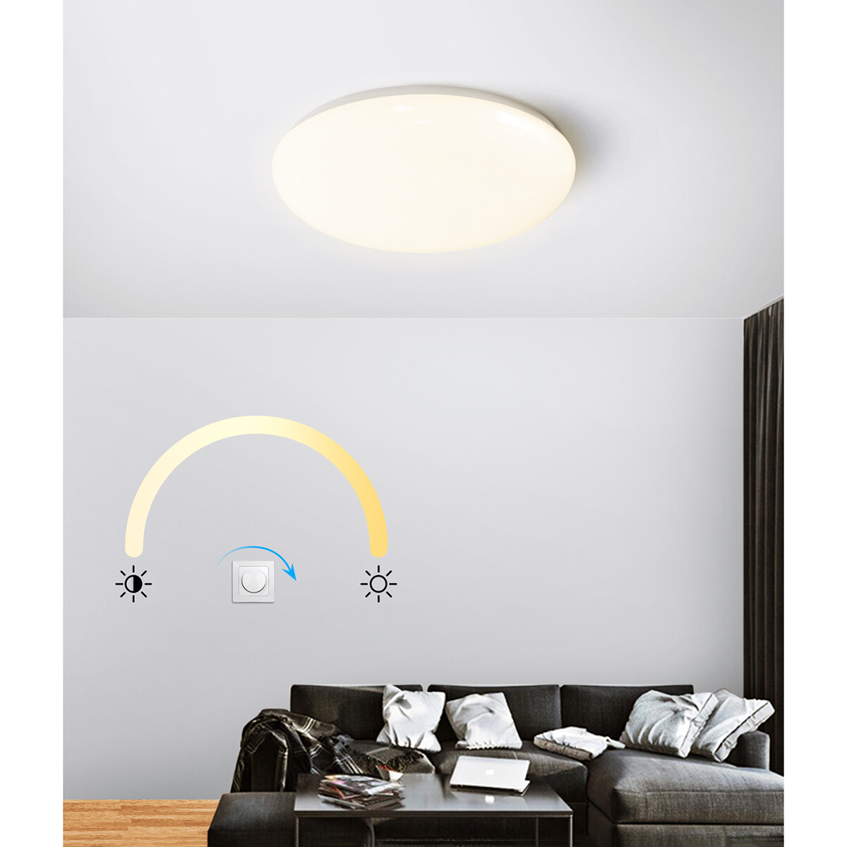 LED Plafondlamp - Aigi Dyno - Opbouw Rond 18W - Warm Wit 3000K - Dimbaar - Mat Wit - Aluminium