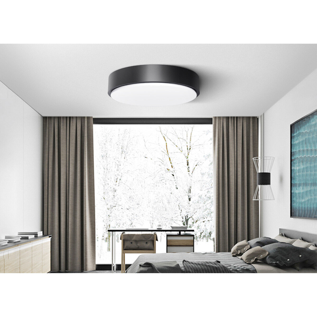 LED Plafondlamp - Aigi Santi - Opbouw Rond 12W - Helder/Koud Wit 6500K - Mat Zwart Aluminium