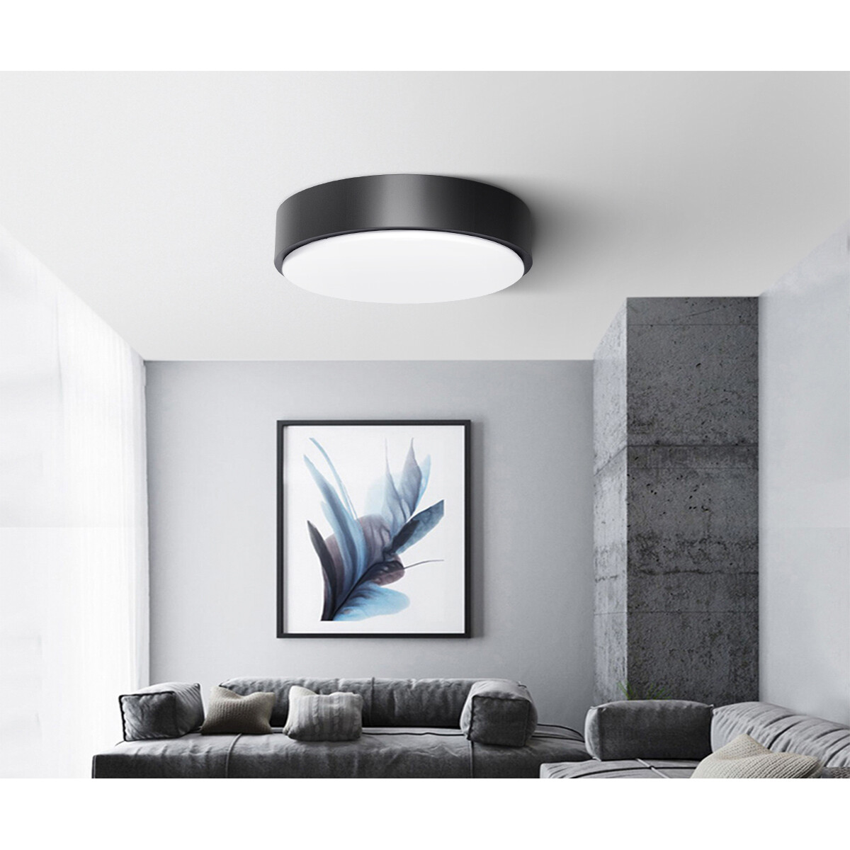 LED Plafondlamp - Aigi Santi - Opbouw Rond 12W - Helder/Koud Wit 6500K - Mat Zwart Aluminium