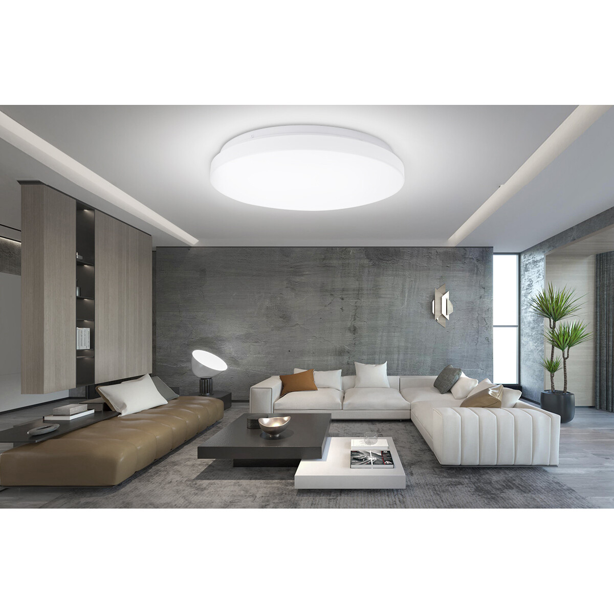 LED Plafondlamp - Aigi Syna - Opbouw Rond 20W - Helder/Koud Wit 6500K - Mat Wit - Aluminium