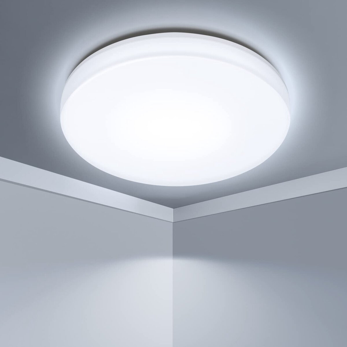 LED Plafondlamp - Badkamerlamp - Aigi Cely - 18W - Helder/Koud Wit 6500K - IP54 Vochtbestendig - Opbouw - Rond - Mat Wit - Aluminium