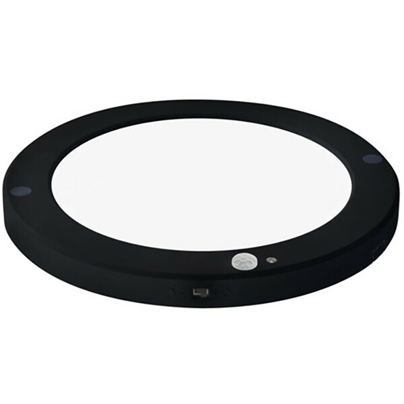 LED Plafondlamp met Bewegingssensor - 18W - Helder/Koud Wit 6400K - 360° Zichthoek - Inbouw/Opbouw - Rond - Mat Zwart - Met Dag en Nacht Sensor product afbeelding