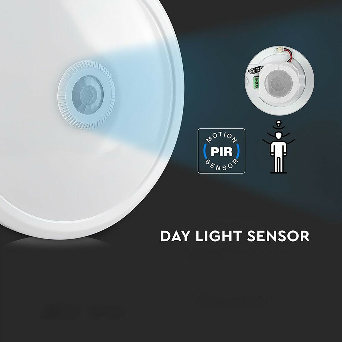 LED Plafondlamp met Sensor + Dag en Nacht Sensor - Kozolux Crimpy - 20W 1500lm - Natuurlijk Wit 4200K - Opbouw - Rond - Wit