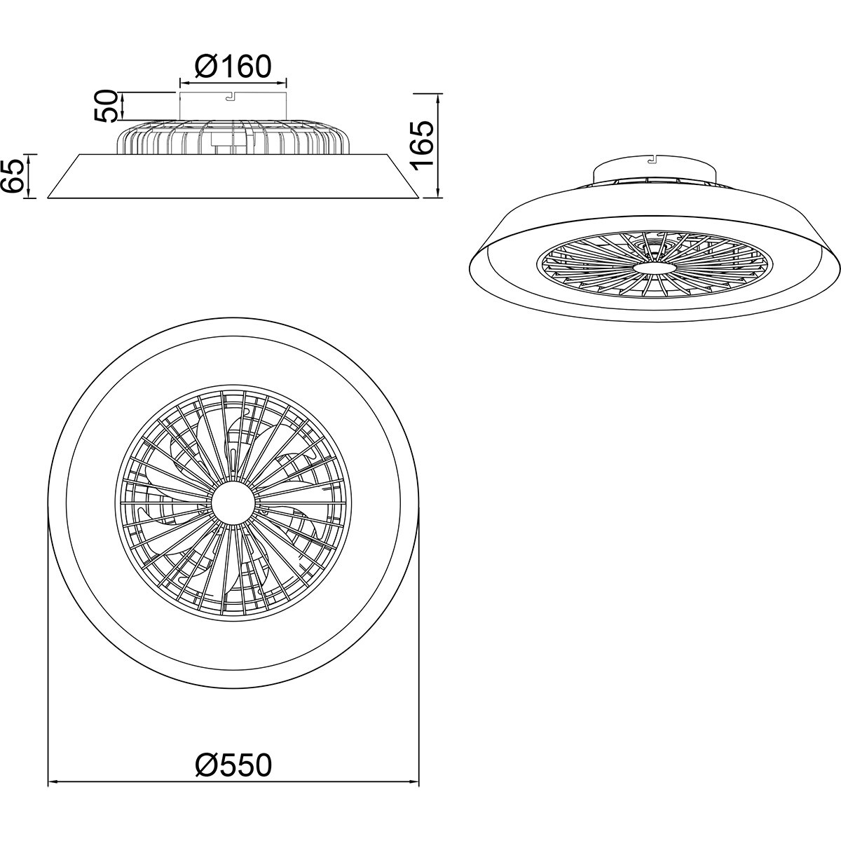 LED Plafondlamp met Ventilator - Plafondventilator - Trion Berga - 30W - Aanpasbare Kleur - Afstandsbediening - Dimbaar - Rond - Zwart - Kunststof