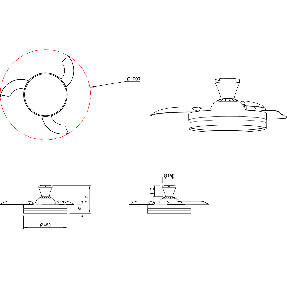 LED Plafondlamp met Ventilator - Plafondventilator - Trion Berga - 35W - Aanpasbare Kleur - Afstandsbediening - Dimbaar - Rond - Titaan - Kunststof