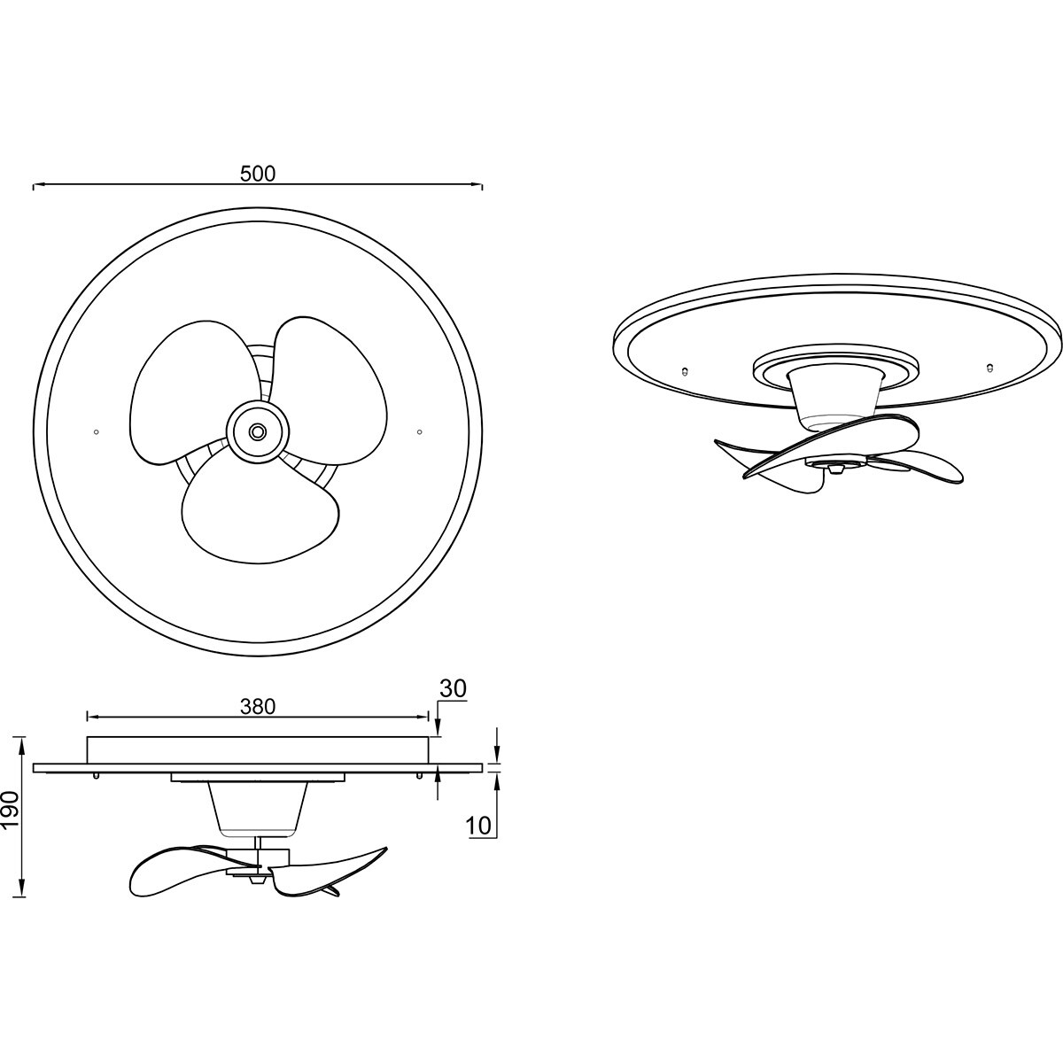 LED Plafondlamp met Ventilator - Plafondventilator - Trion Bryan - 30W - Aanpasbare Kleur - Afstandsbediening - Dimbaar - Rond - Mat Zwart - Metaal