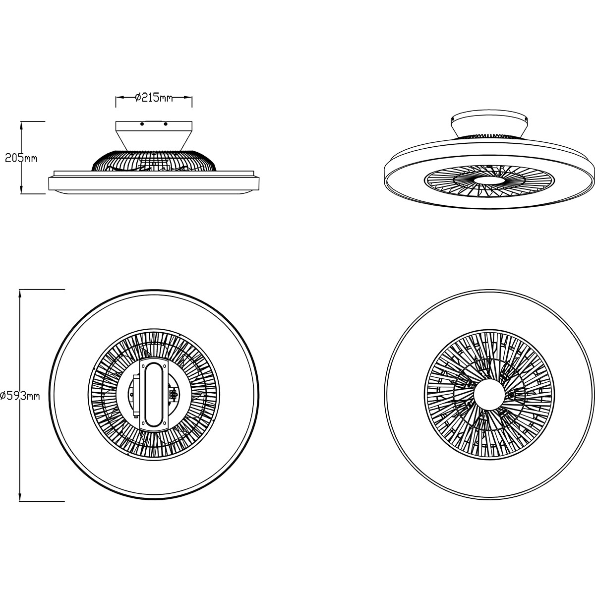 LED Plafondlamp met Ventilator - Plafondventilator - Trion Halma - 40W - Aanpasbare Kleur - Afstandsbediening - Dimbaar - Rond - Mat Zwart - Kunststof