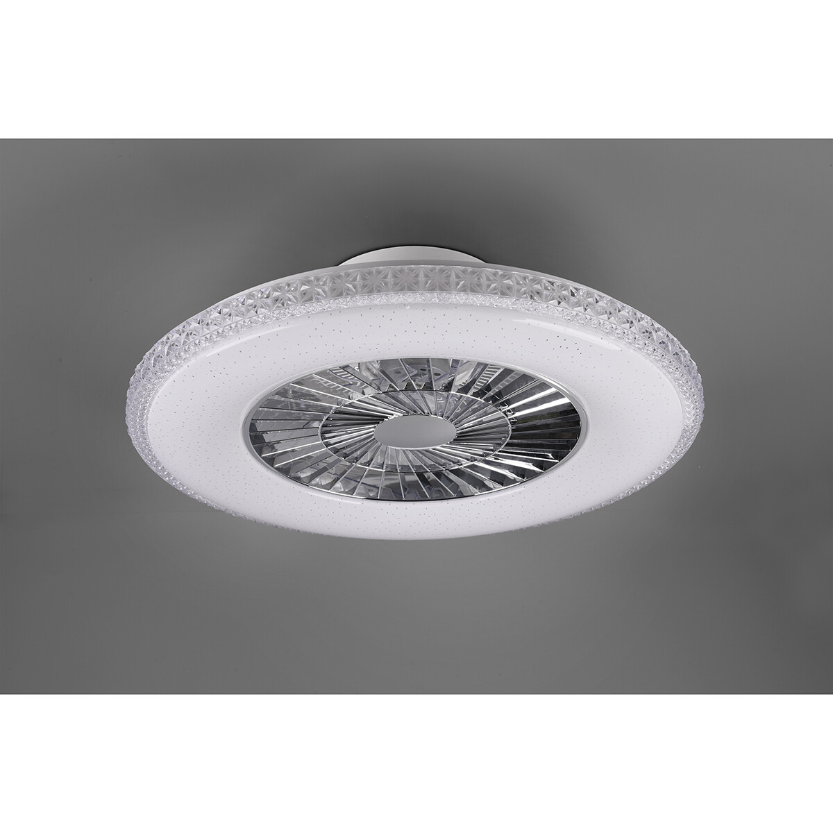 LED Plafondlamp met Ventilator - Plafondventilator - Trion Haron - 40W - Afstandsbediening - Aanpasbare Kleur - Dimbaar - Rond - Mat Chroom - Kunststof