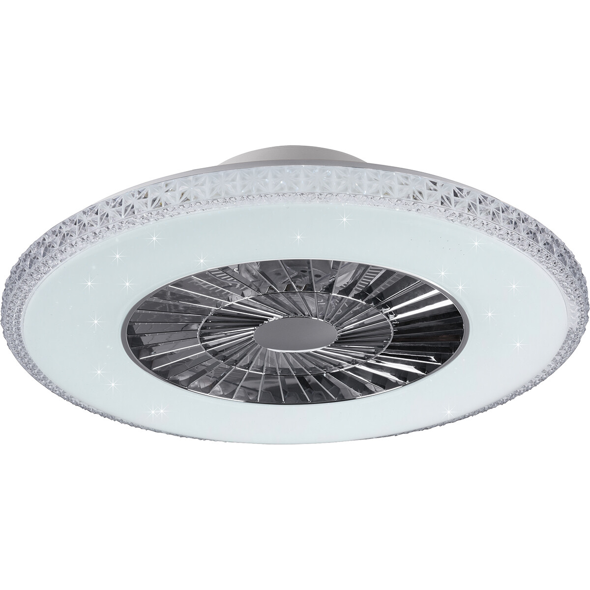 LED Plafondlamp met Ventilator - Plafondventilator - Trion Haron - 40W - Afstandsbediening - Aanpasbare Kleur - Dimbaar - Rond - Mat Chroom - Kunststof