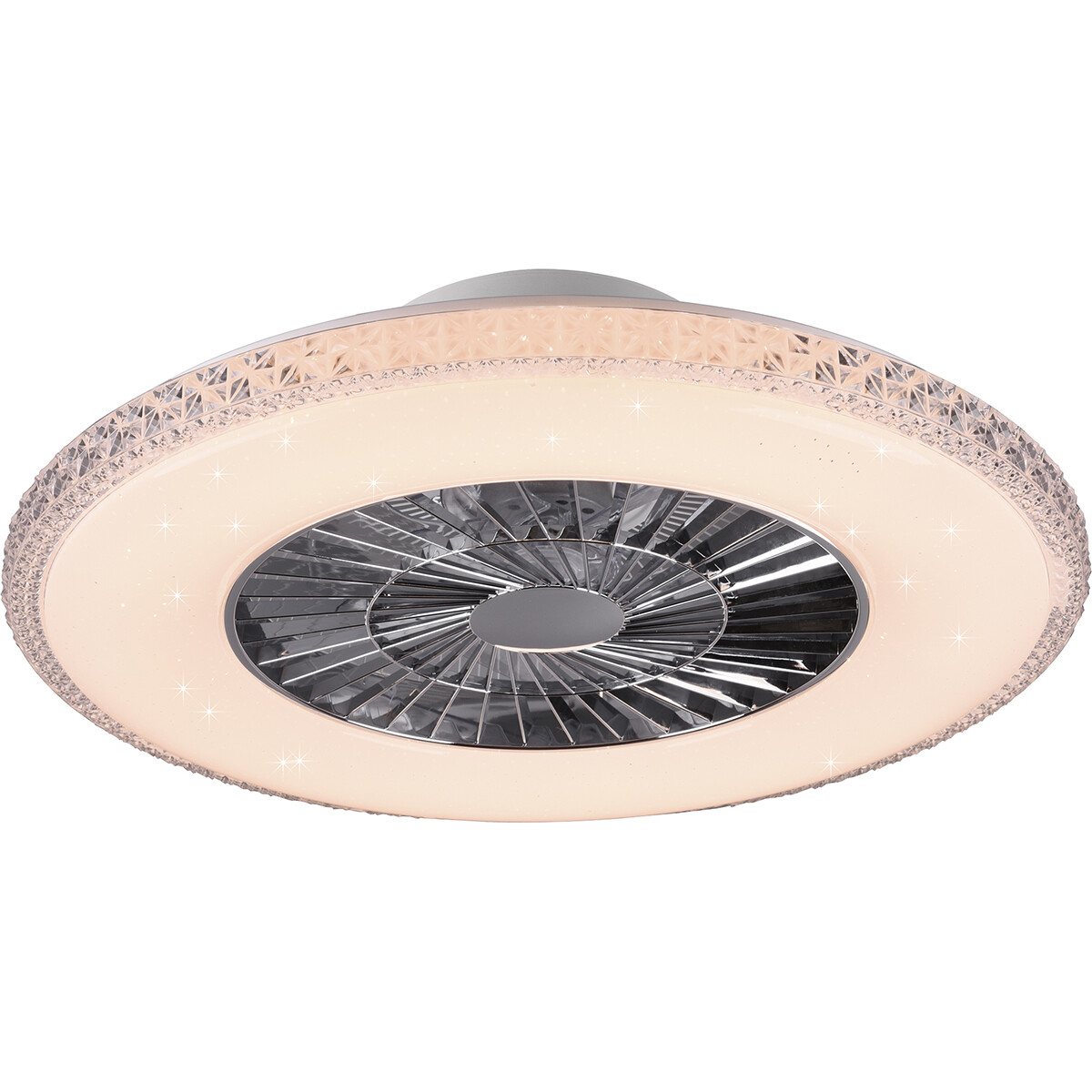 LED Plafondlamp met Ventilator - Plafondventilator - Trion Haron - 40W - Afstandsbediening - Aanpasbare Kleur - Dimbaar - Rond - Mat Chroom - Kunststof