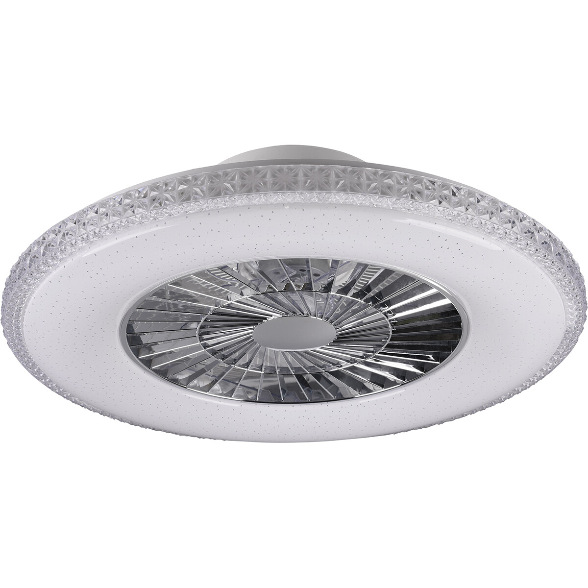 LED Plafondlamp met Ventilator - Plafondventilator - Trion Haron - 40W - Afstandsbediening - Aanpasbare Kleur - Dimbaar - Rond - Mat Chroom - Kunststof