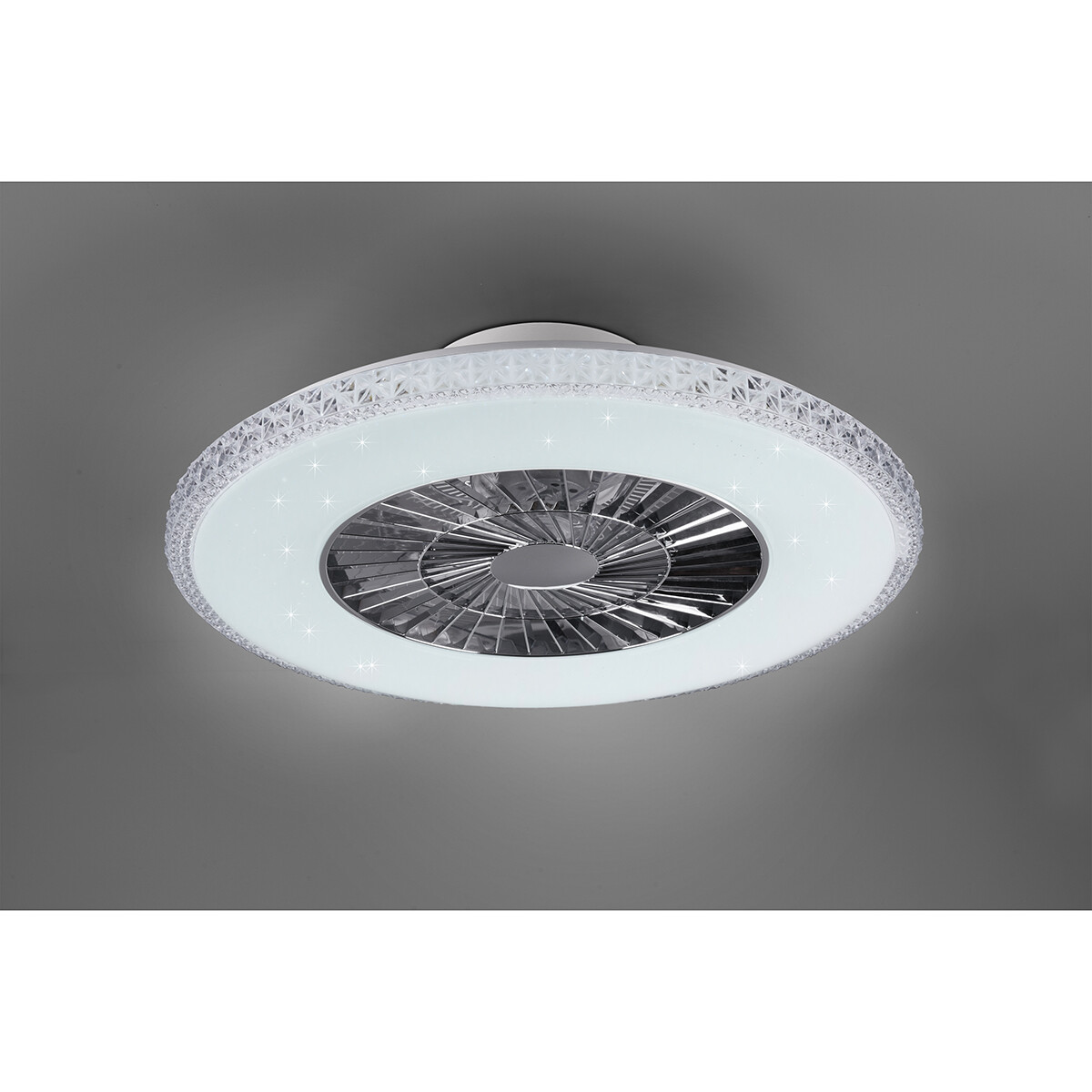 LED Plafondlamp met Ventilator - Plafondventilator - Trion Haron - 40W - Afstandsbediening - Aanpasbare Kleur - Dimbaar - Rond - Mat Chroom - Kunststof