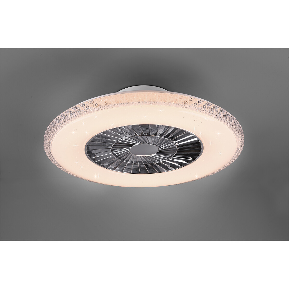 LED Plafondlamp met Ventilator - Plafondventilator - Trion Haron - 40W - Afstandsbediening - Aanpasbare Kleur - Dimbaar - Rond - Mat Chroom - Kunststof