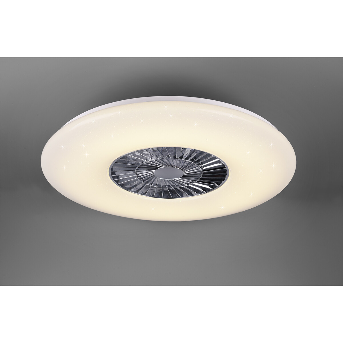 LED Plafondlamp met Ventilator - Plafondventilator - Trion Vison - 60W - Afstandsbediening - Aanpasbare Kleur - Dimbaar - Rond - Mat Chroom - Kunststof