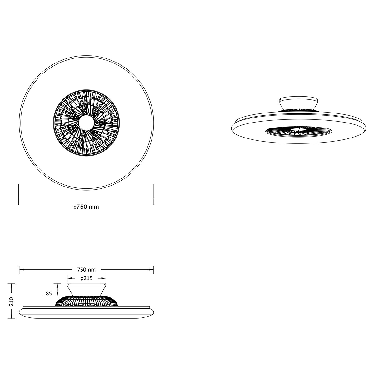 LED Plafondlamp met Ventilator - Plafondventilator - Trion Vison - 60W - Afstandsbediening - Aanpasbare Kleur - Dimbaar - Rond - Mat Chroom - Kunststof