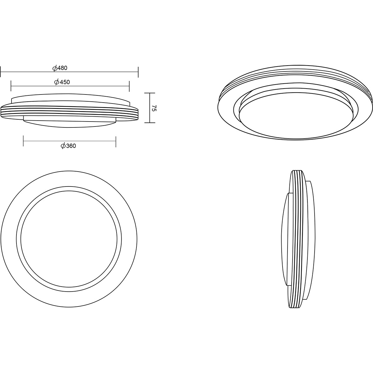 LED Plafondlamp - Plafondverlichting - Trion Atras - 21W - Aanpasbare Kleur - Afstandsbediening - Dimbaar - Sterlicht - Rond - Mat Zwart - Kunststof