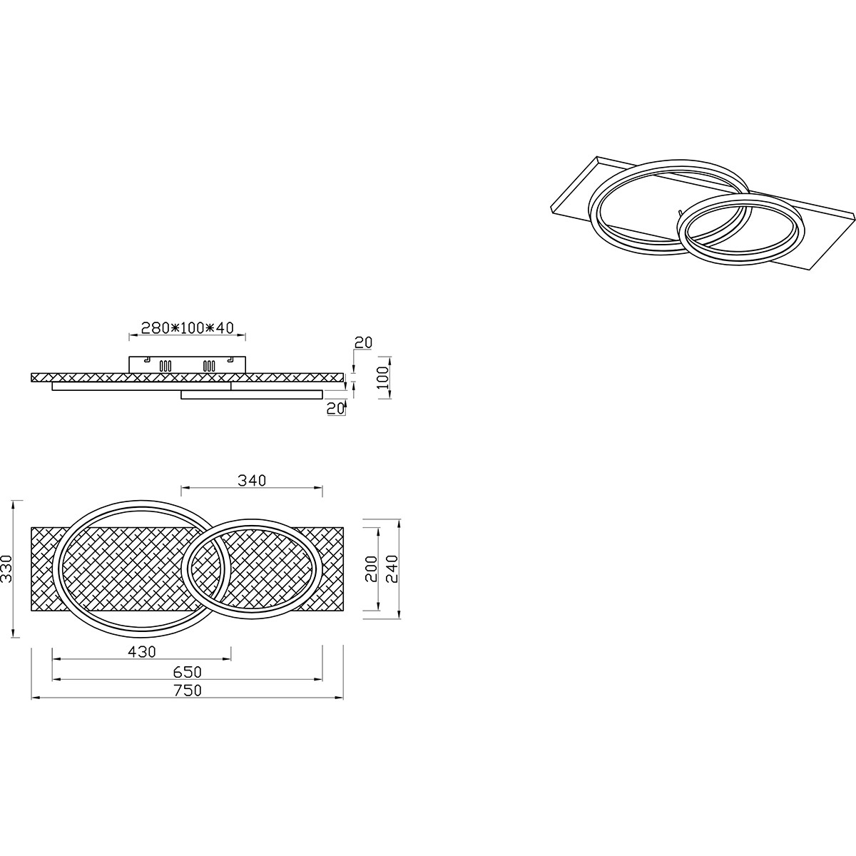 LED Plafondlamp - Plafondverlichting - Trion Bara - 30W - Warm Wit 3000K - Dimbaar - Rechthoek/Ovaal - Mat Zwart - Metaal