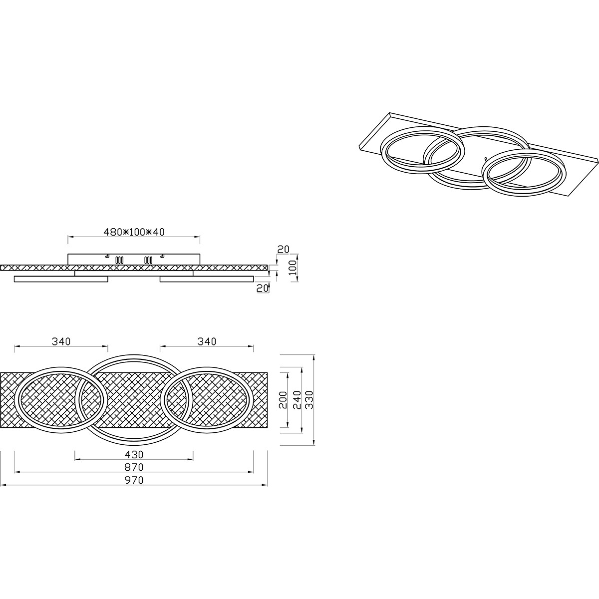 LED Plafondlamp - Plafondverlichting - Trion Bara - 40W - Warm Wit 3000K - Dimbaar - Rechthoek/Ovaal - Mat Zwart - Metaal