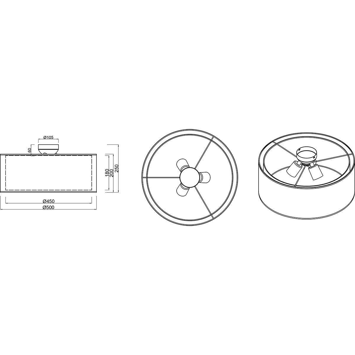 LED Plafondlamp - Plafondverlichting - Trion Bidon - E27 Fitting - 1-lichts - Rond - Mat Zwart - Aluminium