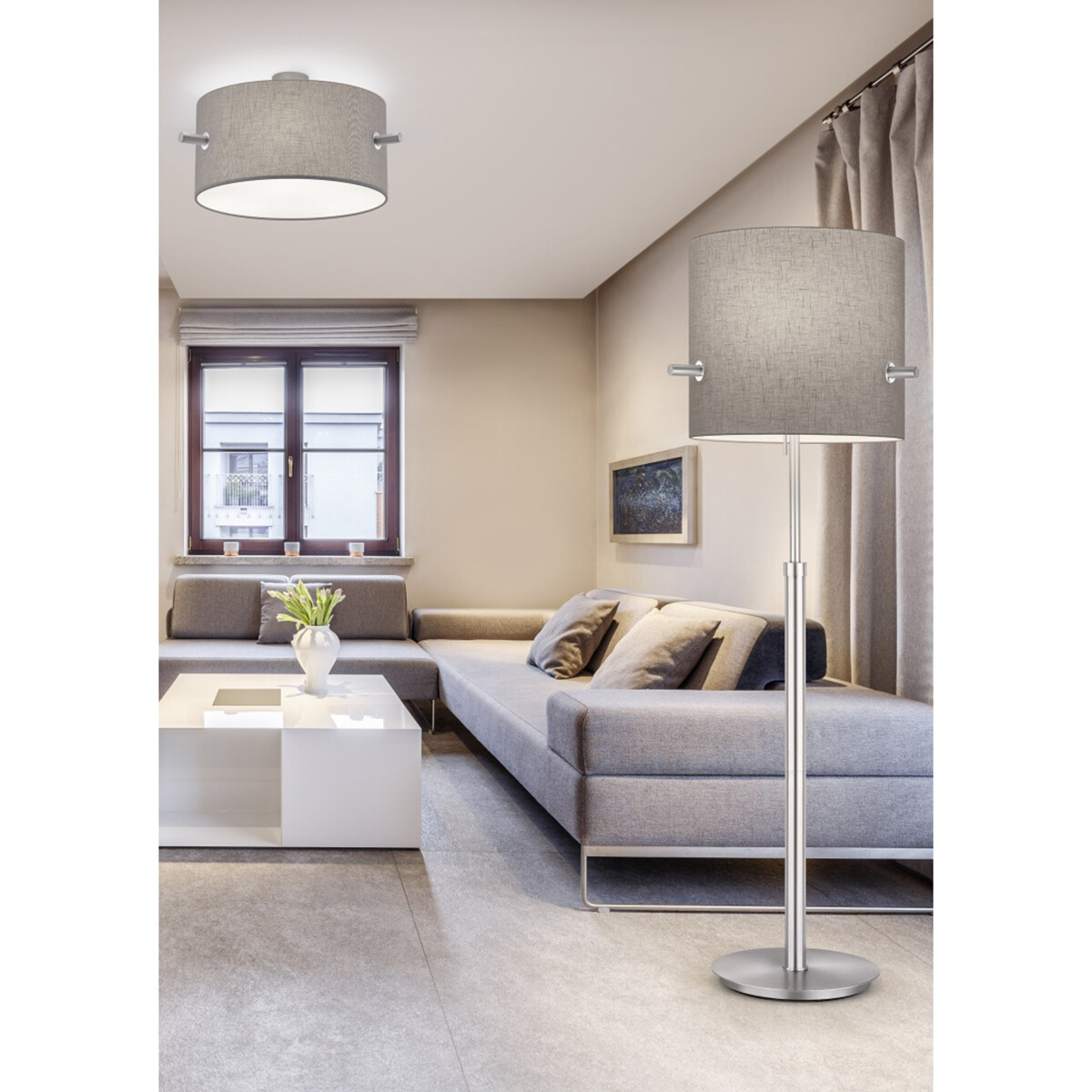 LED Plafondlamp - Plafondverlichting - Trion Coleno - E27 Fitting - Rond - Mat Nikkel - Aluminium