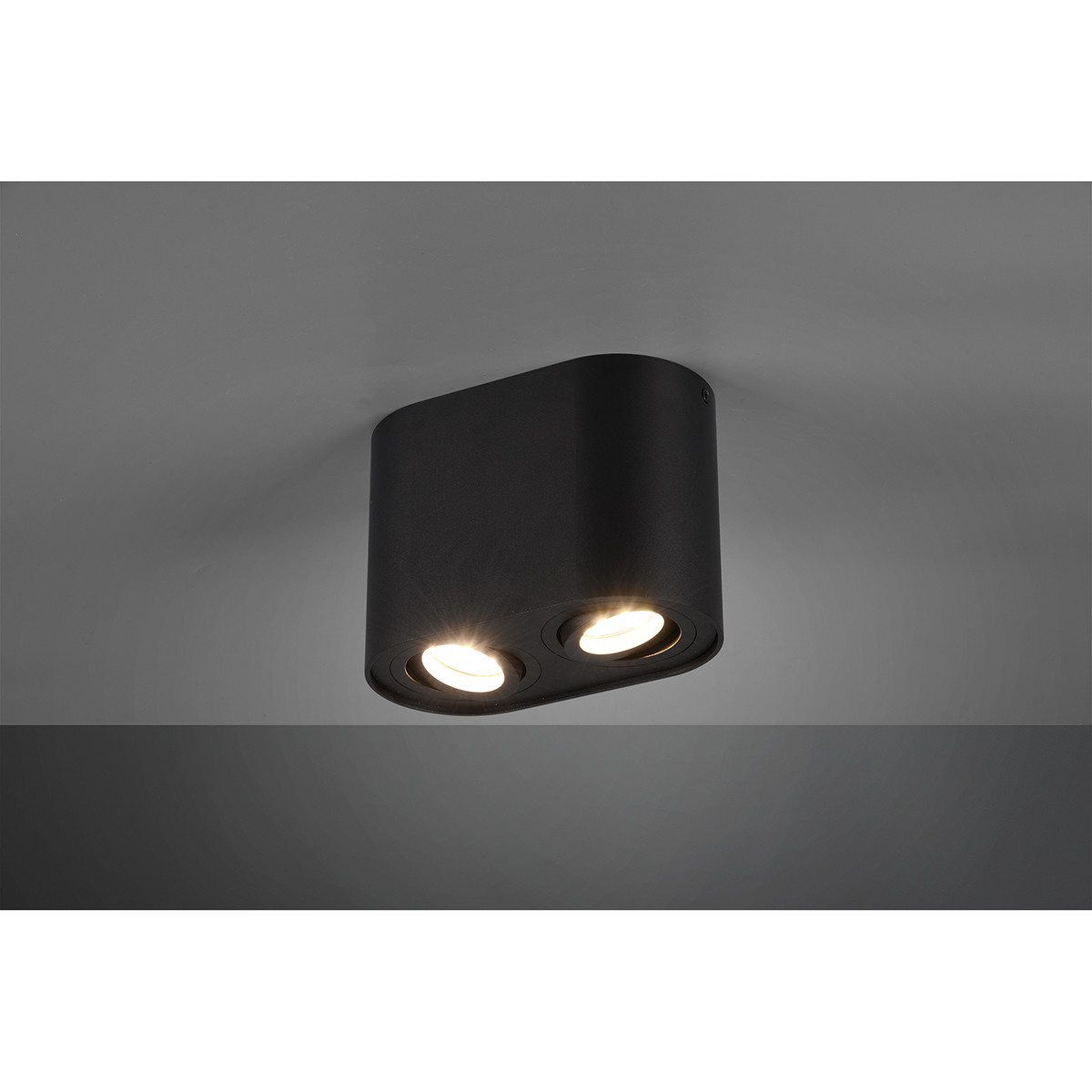 LED Plafondlamp - Plafondverlichting - Trion Cosmin - GU10 Fitting - 2-lichts - Rechthoek - Mat Zwart - Aluminium