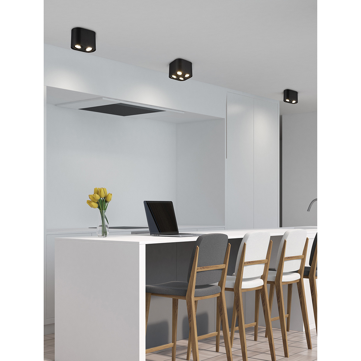 LED Plafondlamp - Plafondverlichting - Trion Cosmin - GU10 Fitting - 2-lichts - Rechthoek - Mat Zwart - Aluminium