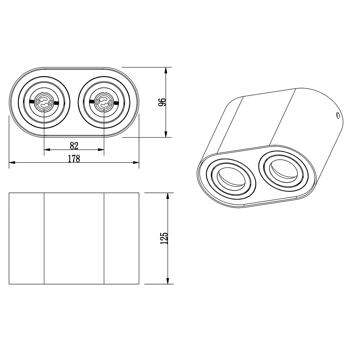 LED Plafondlamp - Plafondverlichting - Trion Cosmin - GU10 Fitting - 2-lichts - Rechthoek - Mat Zwart - Aluminium