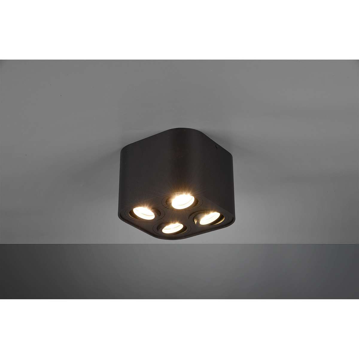 LED Plafondlamp - Plafondverlichting - Trion Cosmin - GU10 Fitting - 4-lichts - Vierkant - Mat Zwart - Aluminium