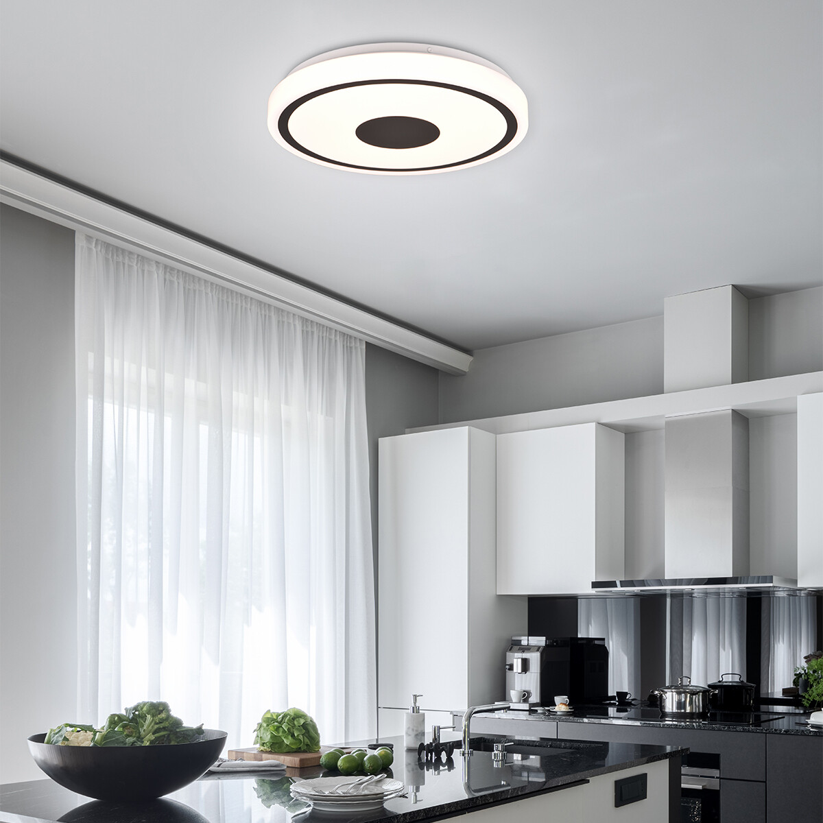 LED Plafondlamp - Plafondverlichting - Trion Duna - 16W - Warm Wit 3000K - Rond - Mat Zwart - Kunststof