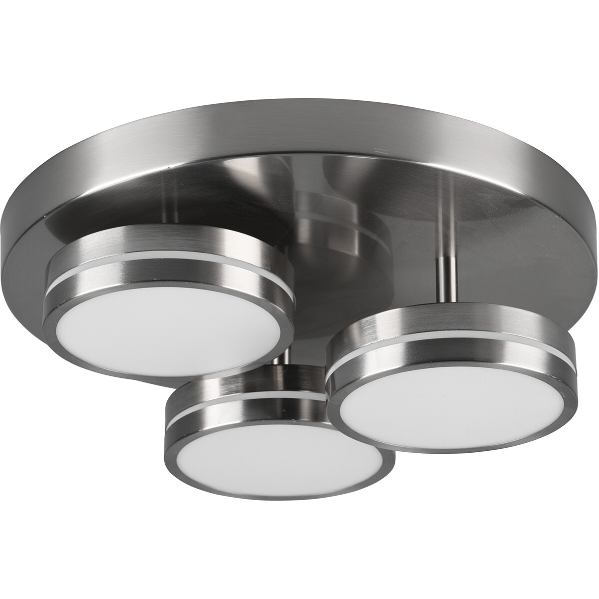 LED Plafondlamp - Plafondverlichting - Trion Franco - 25.5W - Warm Wit 3000K - 3-lichts - Dimbaar - Rond - Mat Nikkel - Aluminium