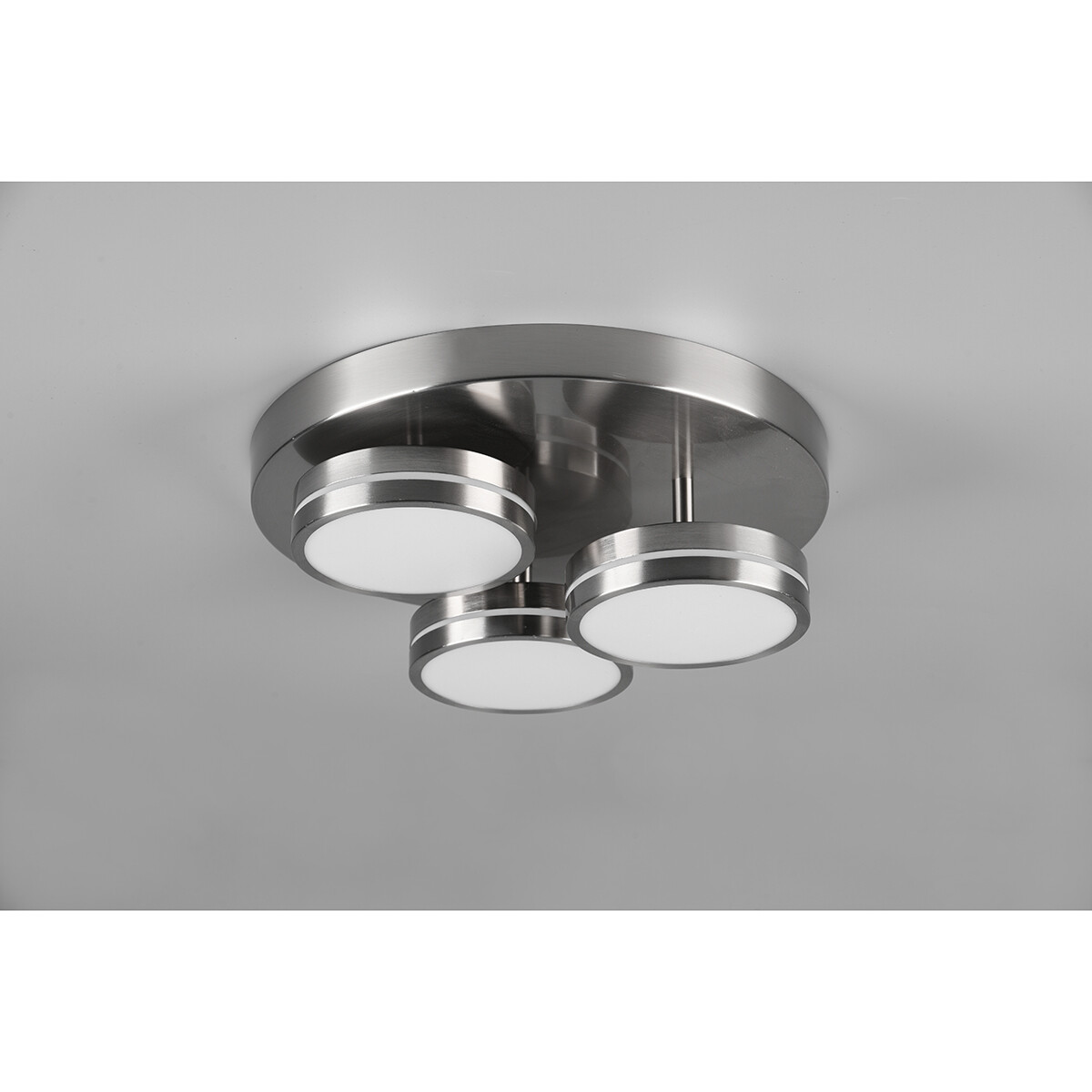 LED Plafondlamp - Plafondverlichting - Trion Franco - 25.5W - Warm Wit 3000K - 3-lichts - Dimbaar - Rond - Mat Nikkel - Aluminium