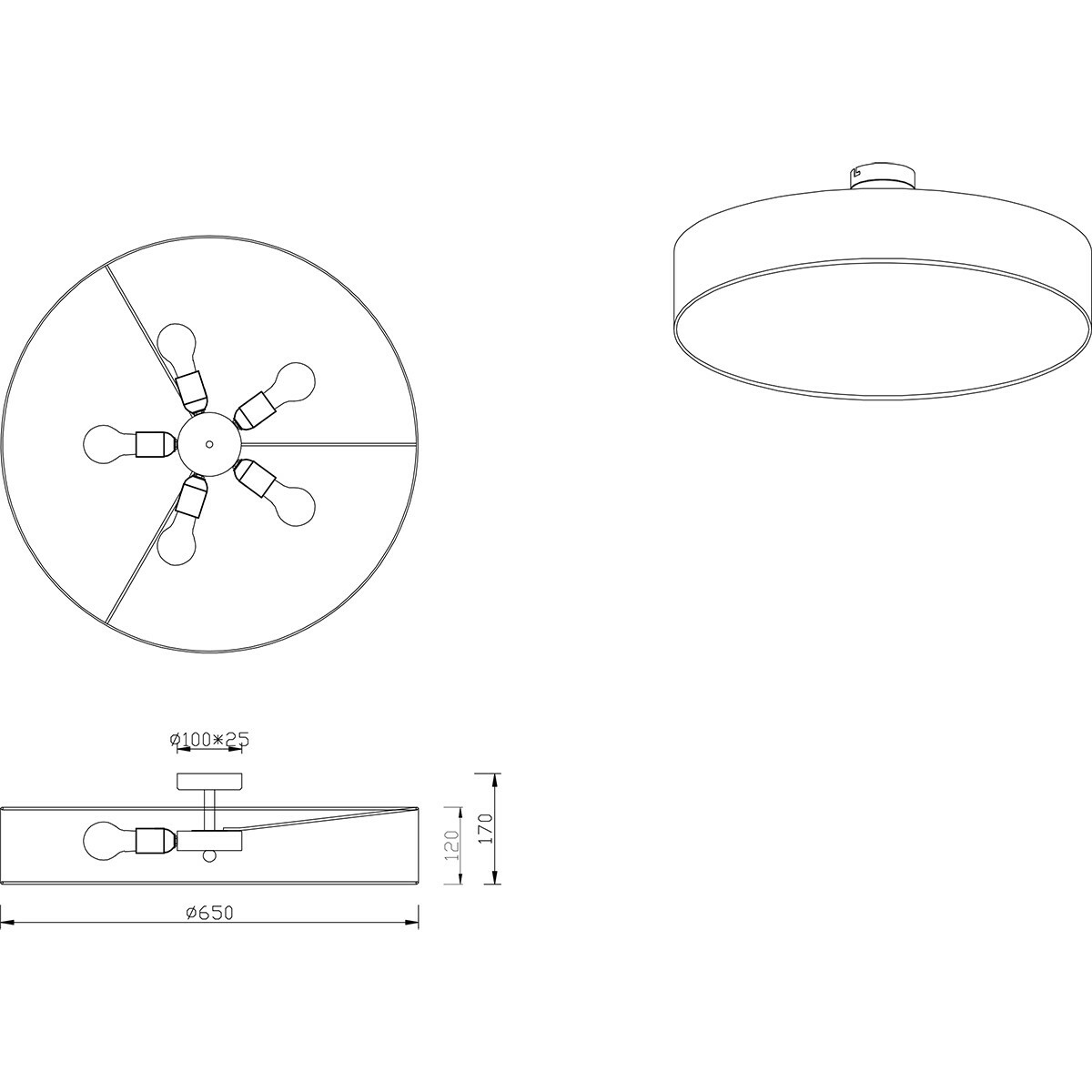 LED Plafondlamp - Plafondverlichting - Trion Hotia - E27 Fitting - 5-lichts - Rond - Mat Grijs - Aluminium