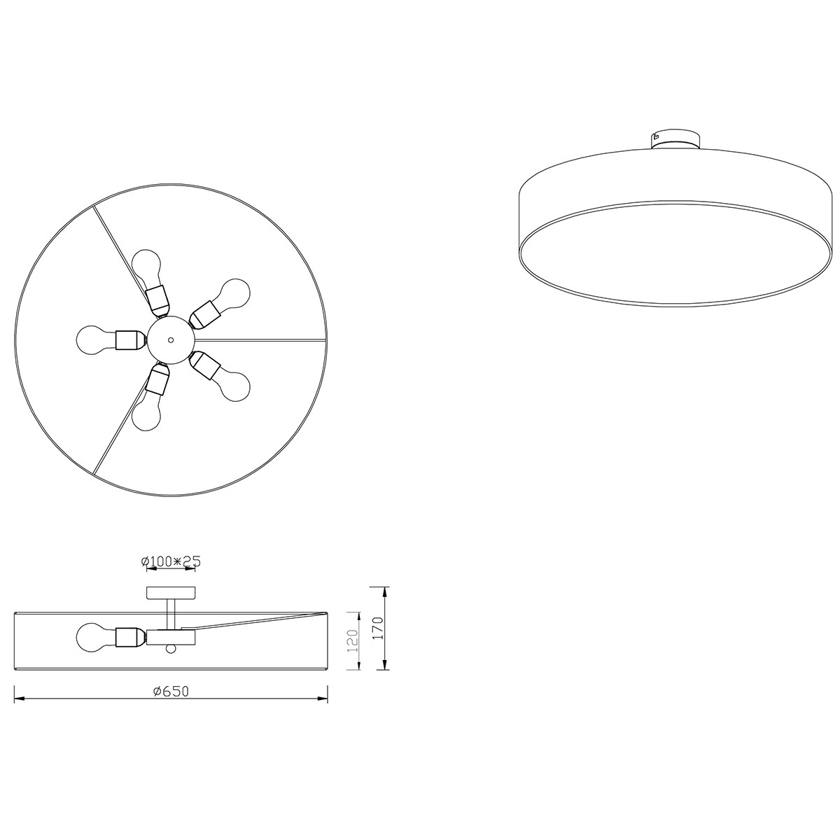 LED Plafondlamp - Plafondverlichting - Trion Hotia - E27 Fitting - 5-lichts - Rond - Mat Wit - Aluminium