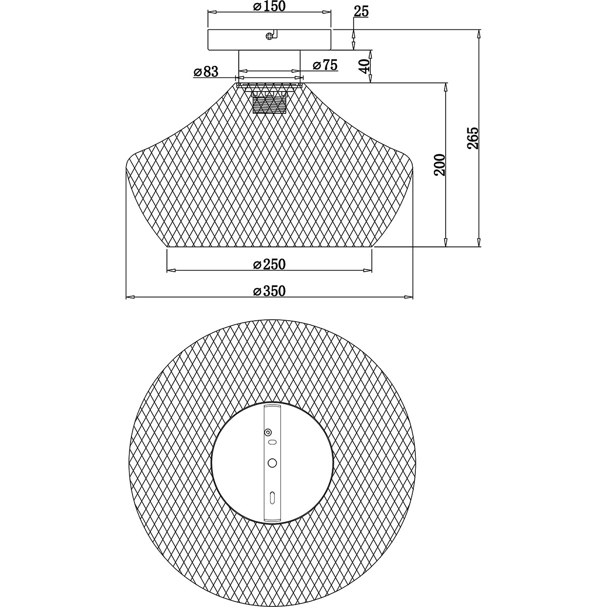 LED Plafondlamp - Plafondverlichting - Trion Jenna - E27 Fitting - Rond - Mat Zwart - Aluminium