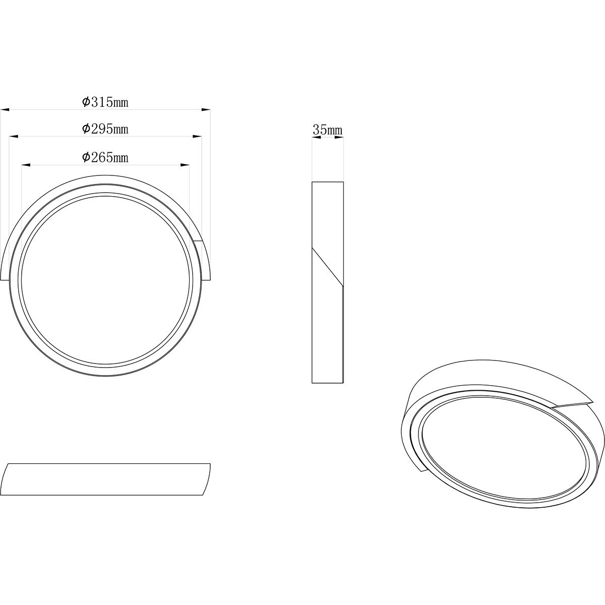 LED Plafondlamp - Plafondverlichting - Trion Jersa - 20W - Warm Wit 3000K - Dimbaar - Rond - Mat Wit - Kunststof