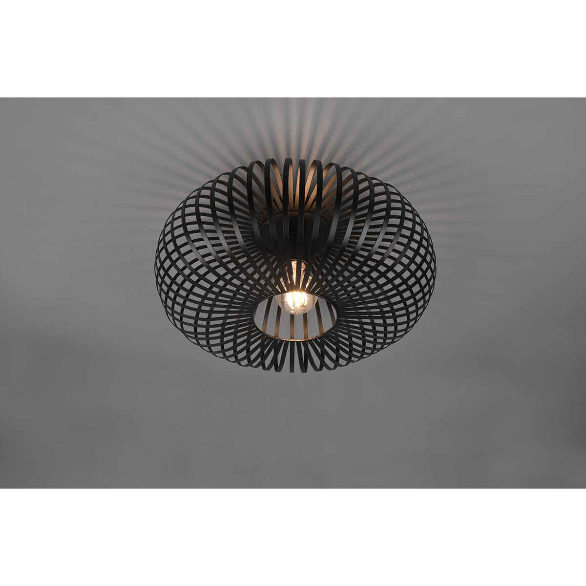 LED Plafondlamp - Plafondverlichting - Trion Johy - E27 Fitting - Rond - Industrieel - Mat Zwart - Aluminium - 40cm