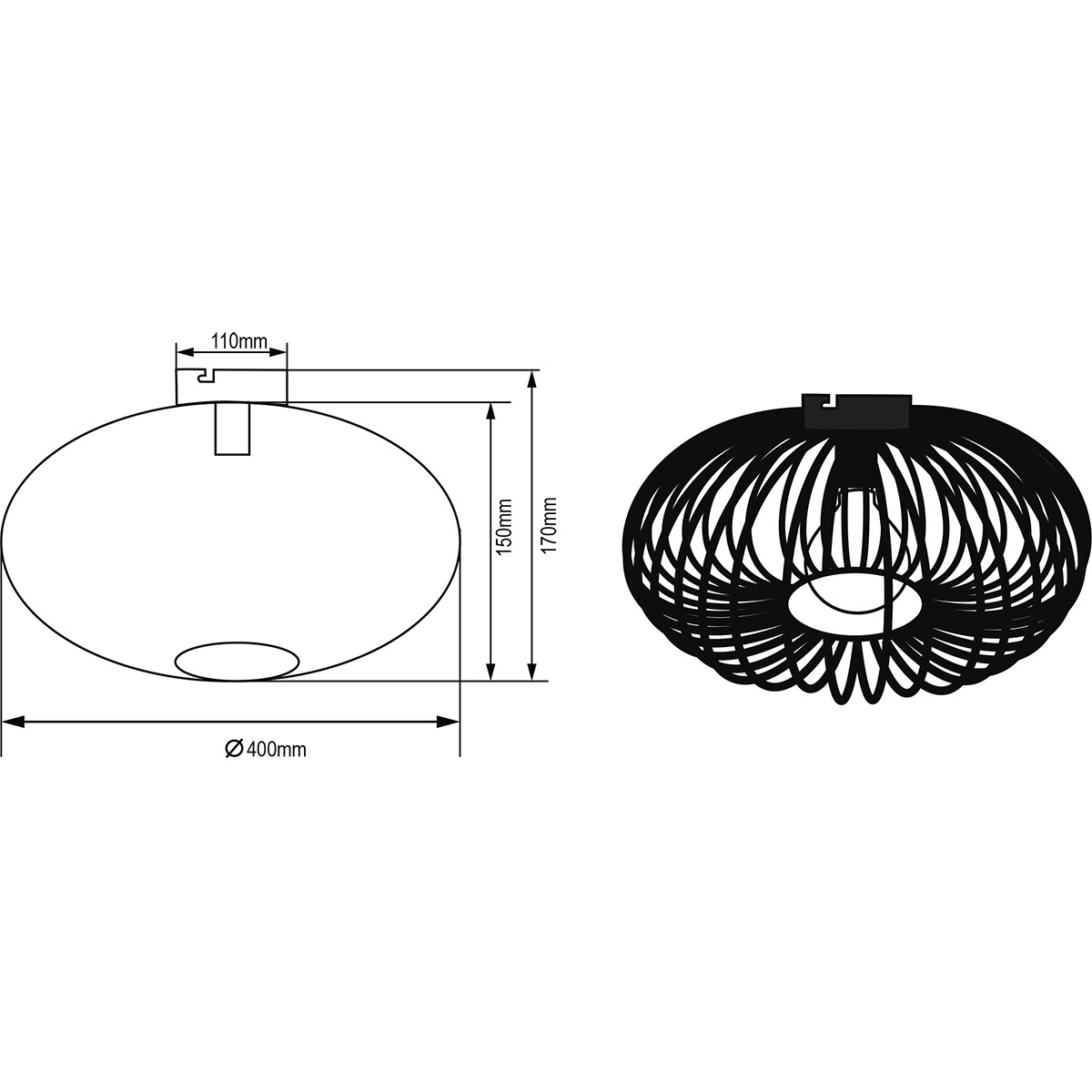 LED Plafondlamp - Plafondverlichting - Trion Johy - E27 Fitting - Rond - Industrieel - Mat Zwart - Aluminium - 40cm