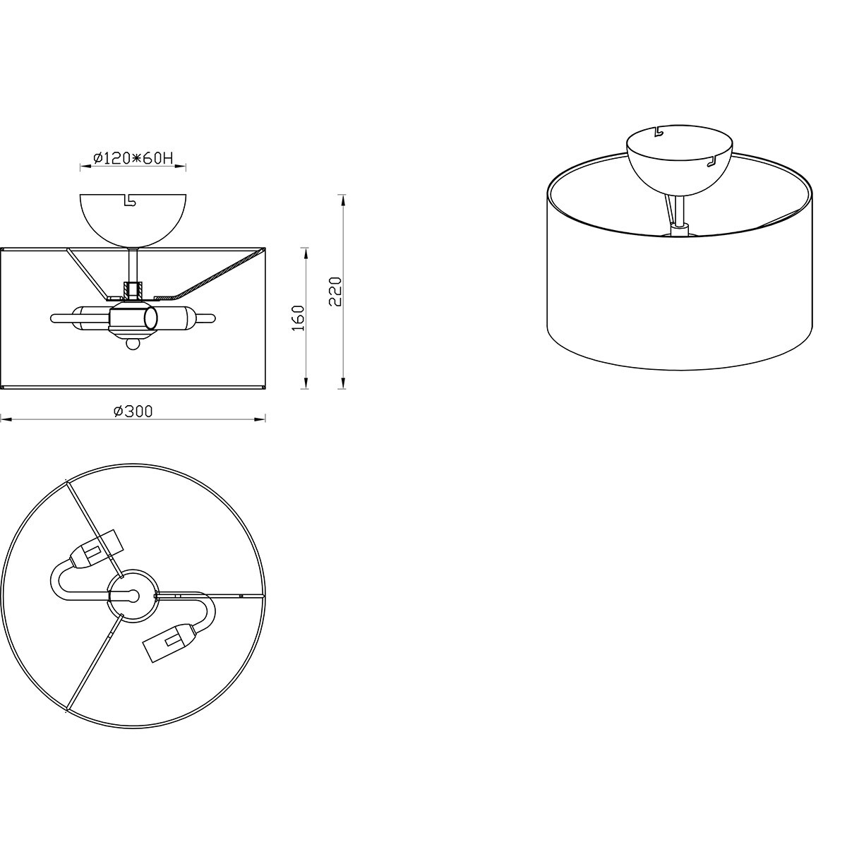 LED Plafondlamp - Plafondverlichting - Trion Julina - E14 Fitting - 2-lichts - Rond - Beige - Textiel