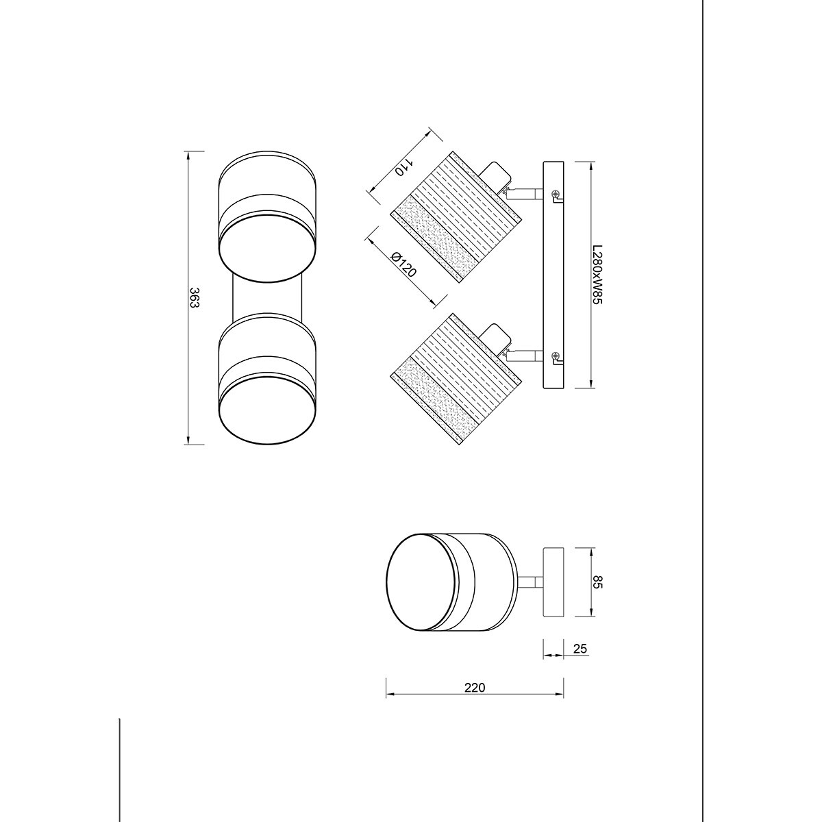 LED Plafondlamp - Plafondverlichting - Trion Lazo - E14 Fitting - 2-lichts - Rond - Mat Zwart- Metaal - Max 10W