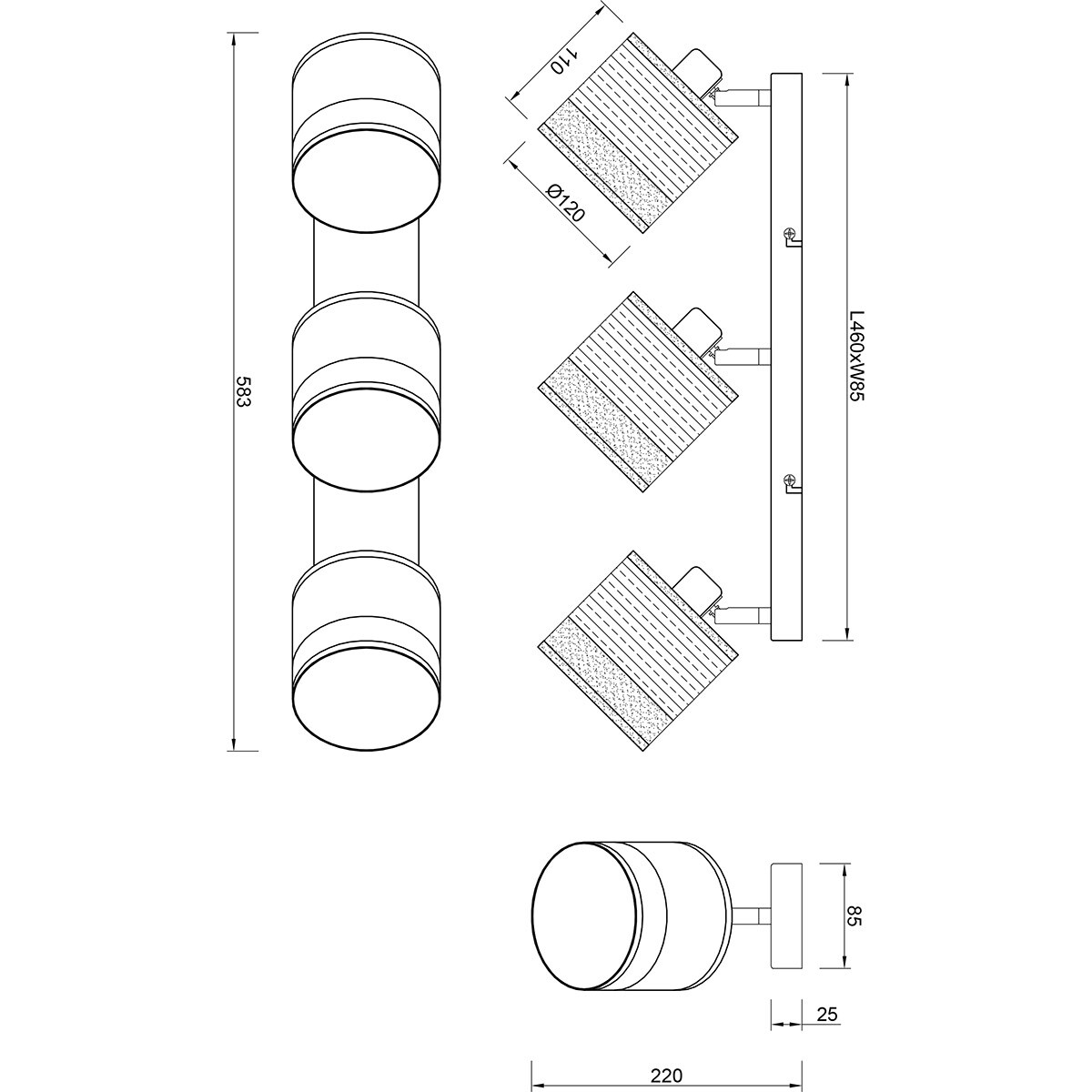 LED Plafondlamp - Plafondverlichting - Trion Lazo - E14 Fitting - 3-lichts - Rond - Mat Zwart- Metaal - Max 10W