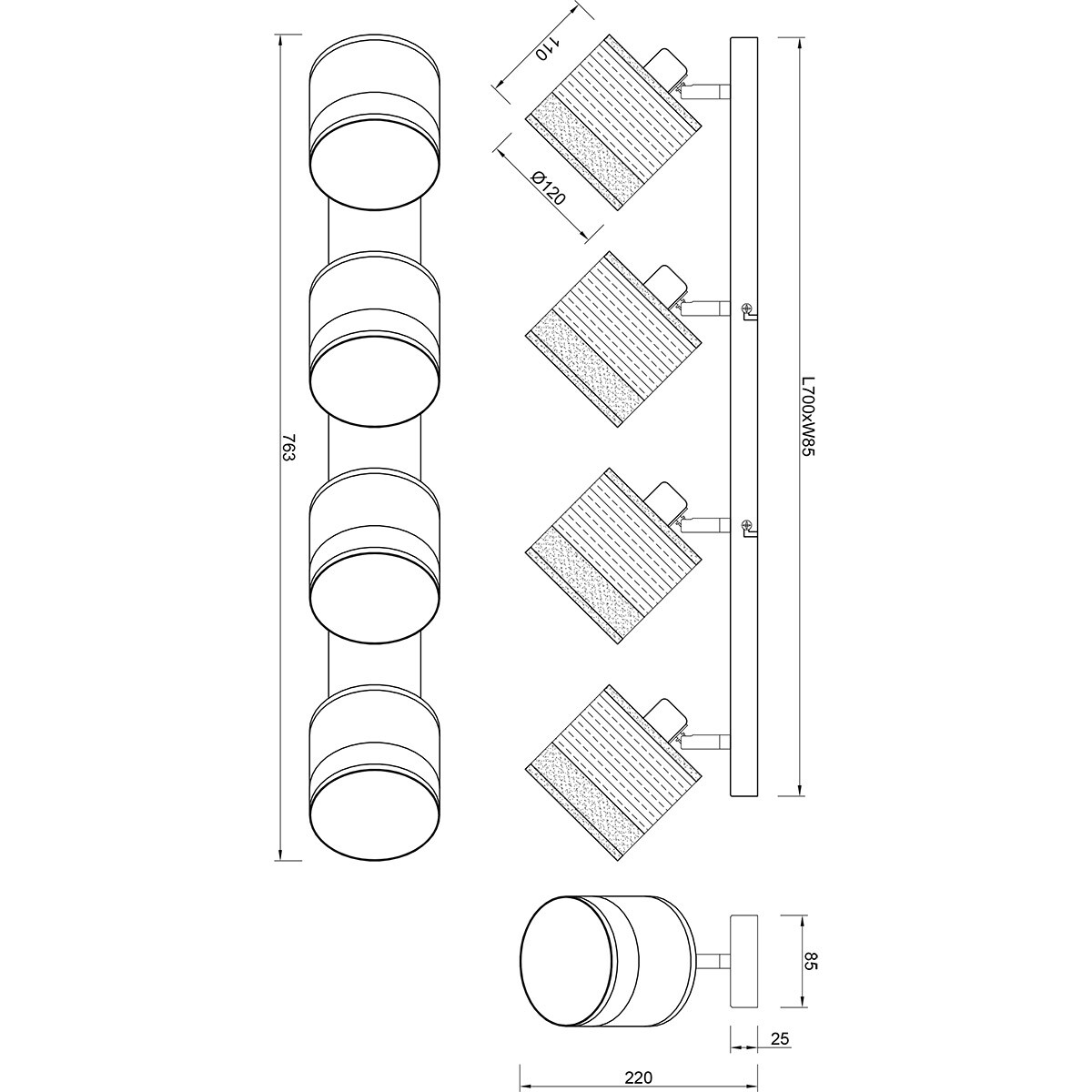 LED Plafondlamp - Plafondverlichting - Trion Lazo - E14 Fitting - 4-lichts - Rond - Mat Zwart- Metaal - Max 10W