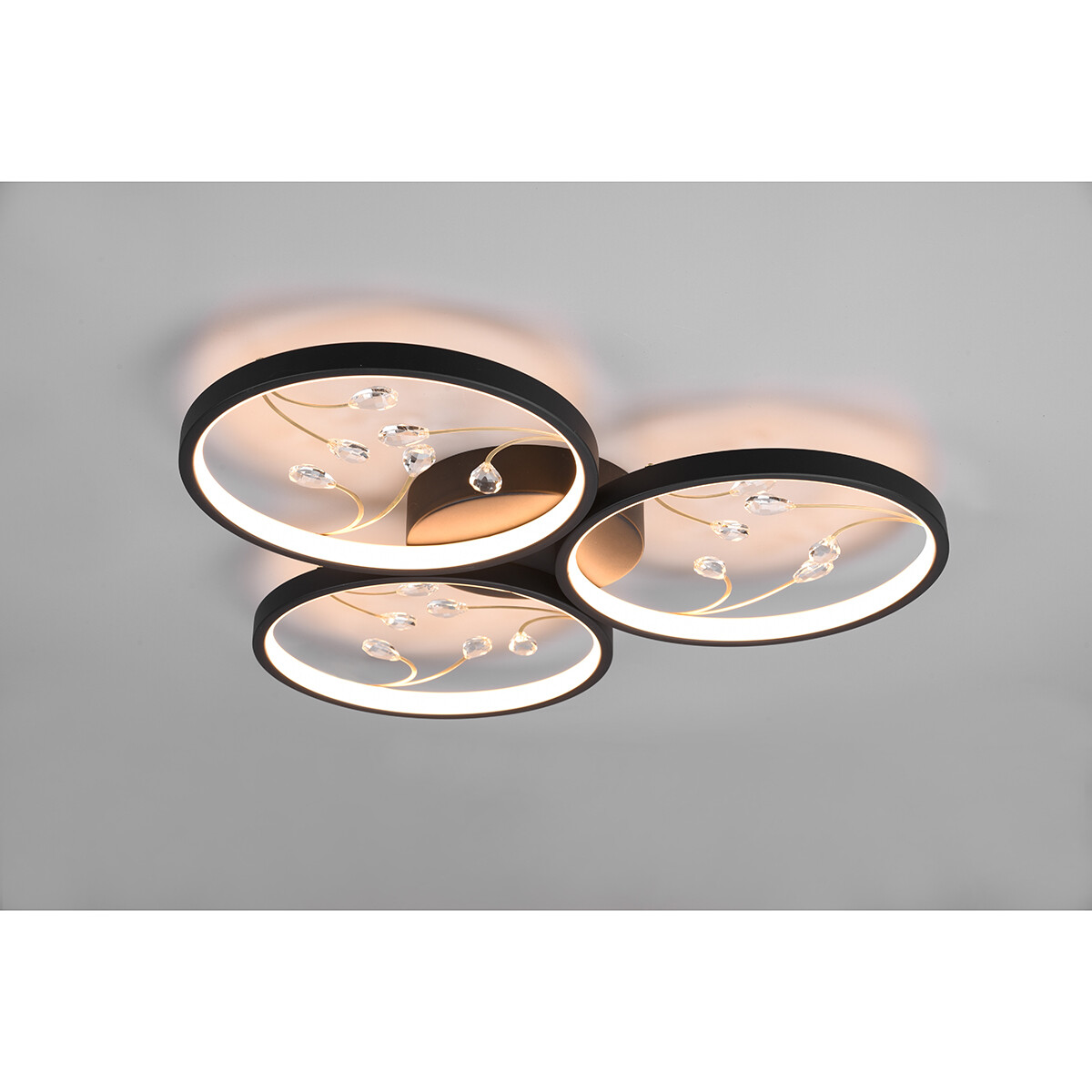 LED Plafondlamp - Plafondverlichting - Trion Moovy - 30W - Warm Wit 3000K - Dimbaar - Rond - Mat Zwart - Aluminium