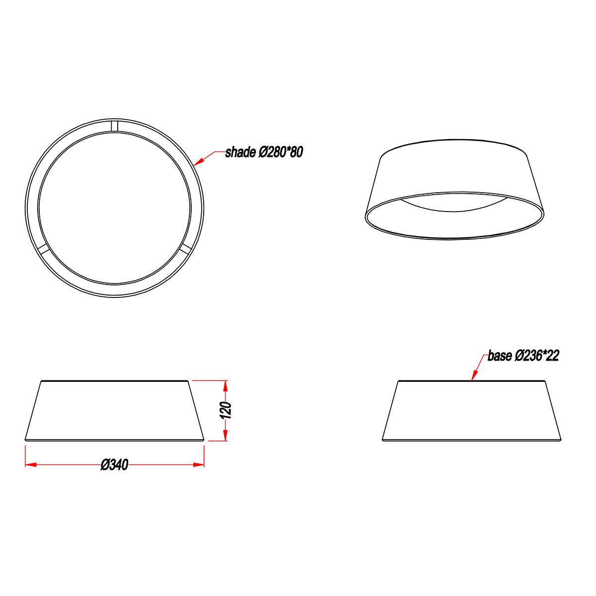 LED Plafondlamp - Plafondverlichting - Trion Pinton - 14W - Warm Wit 3000K - Rond - Mat Zwart - Textiel